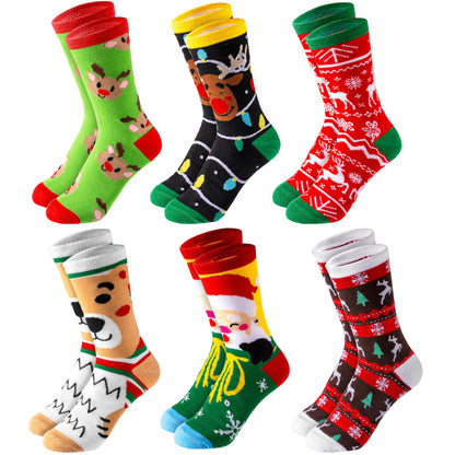 Giggling Getup 6 PCS Winter Christmas Socks for Women Men, Warm Soft Novelty Crew Socks for Women Holiday, Birthday Gift, Christmas Party Gifts for Xmas