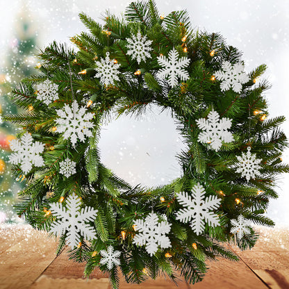 Crafare 48pcs White Plastic Glitter Snowflakes Hanging Ornaments for Christmas Tree Indoor Winter Wonderland Decor