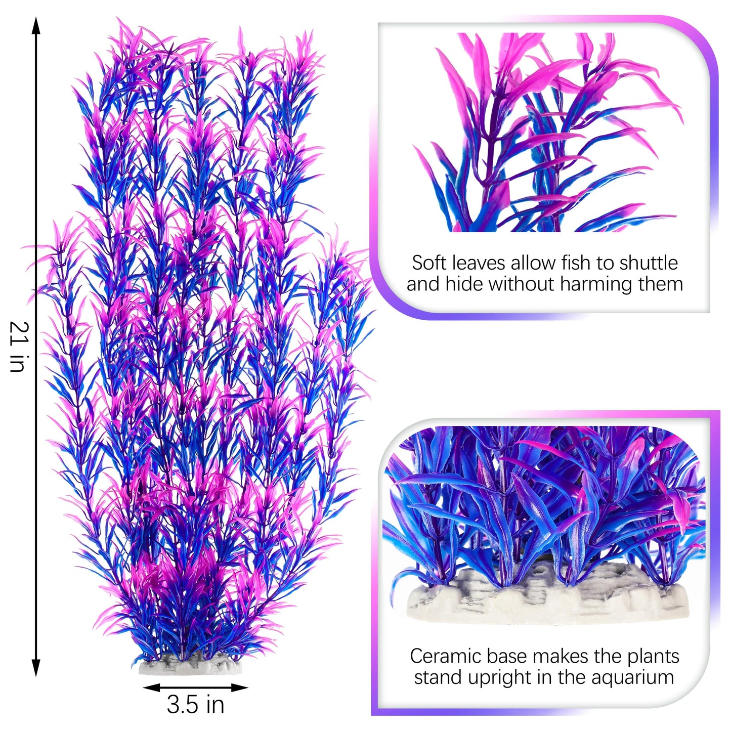 MyLifeUNIT Aquarium Plants, 21 Inches Tall Plastic Fish Tank Plants for Fish Tank Decorations and Aquarium Decor (Purple)