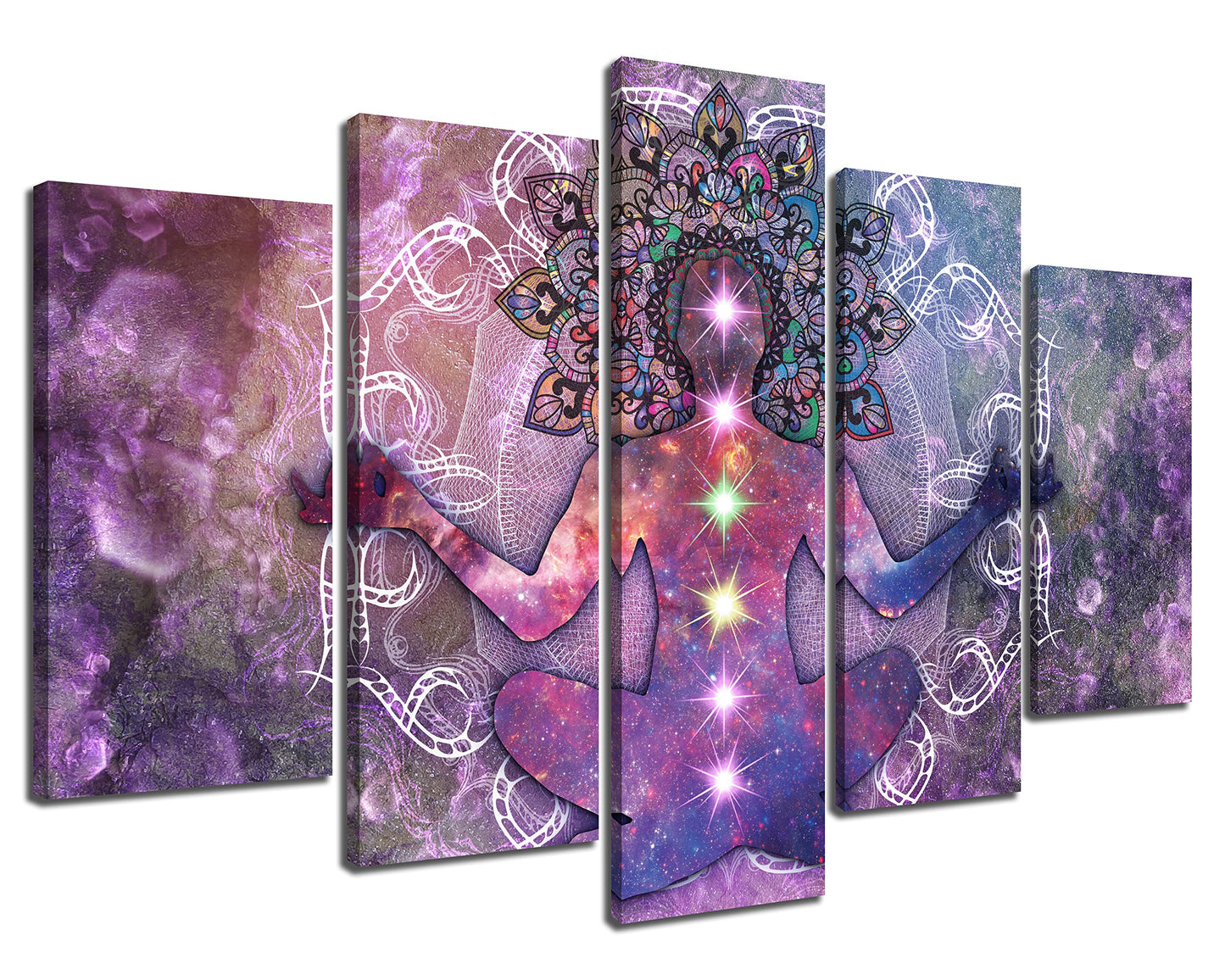 NAN Wind 5 PCS Purple Zen Wall Decorations Zen Wall Art Spa Still Life Poster Framed Buddha Wall Art Canvas Paintings 5 Panels Abstract Meditation Modern Giclee Canvas Decor for Home Spa Room Yoga