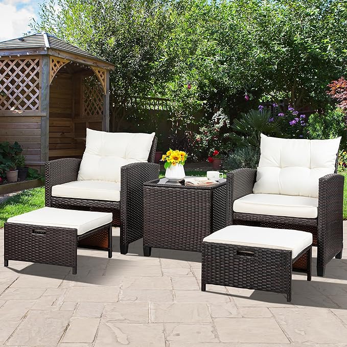 Vongrasig Patio Chair with Ottoman, 5 Pieces Patio Furniture Set Small Balcony