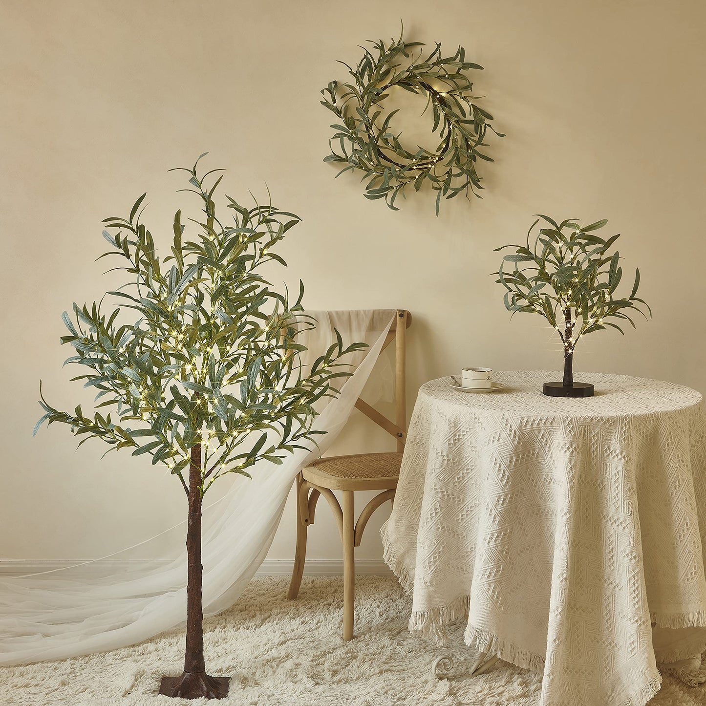 Hairui Lighted Olive Tree Plug-in 4FT 160 Warm White LED Artificial Greenery Tree with Lights for Wedding Christmas Holiday Home Decoration