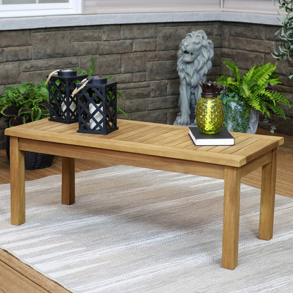 Sunnydaze 45-Inch Solid Teak Rectangular Outdoor Coffee Table - Patio Coffee Table for Outside - Light Brown Wood Stain Finish