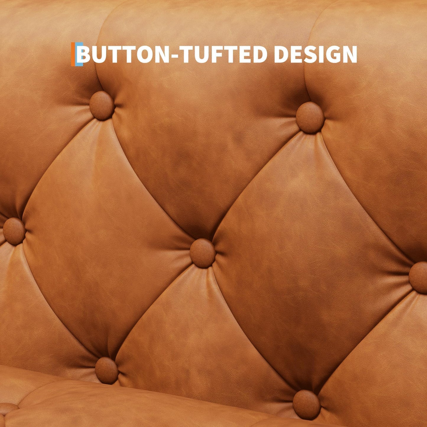 GarveeHome 81" Leather Couch for Living Room, Chesterfield Sofa with Deep Seat, Handmade Button Tufted 3 Seater Sofa, Modern Leather Sofa for Apartment, or Office, Cognac Tan