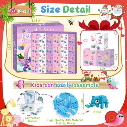 Ciesa Christmas Party Favors for Kids, 24 Packs Animal Insect Building Blocks Goodie Bag Stuffers Classroom Prizes, Birthday Party Favors Stocking Stuffers Christmas Valentines Day Gifts for Kids
