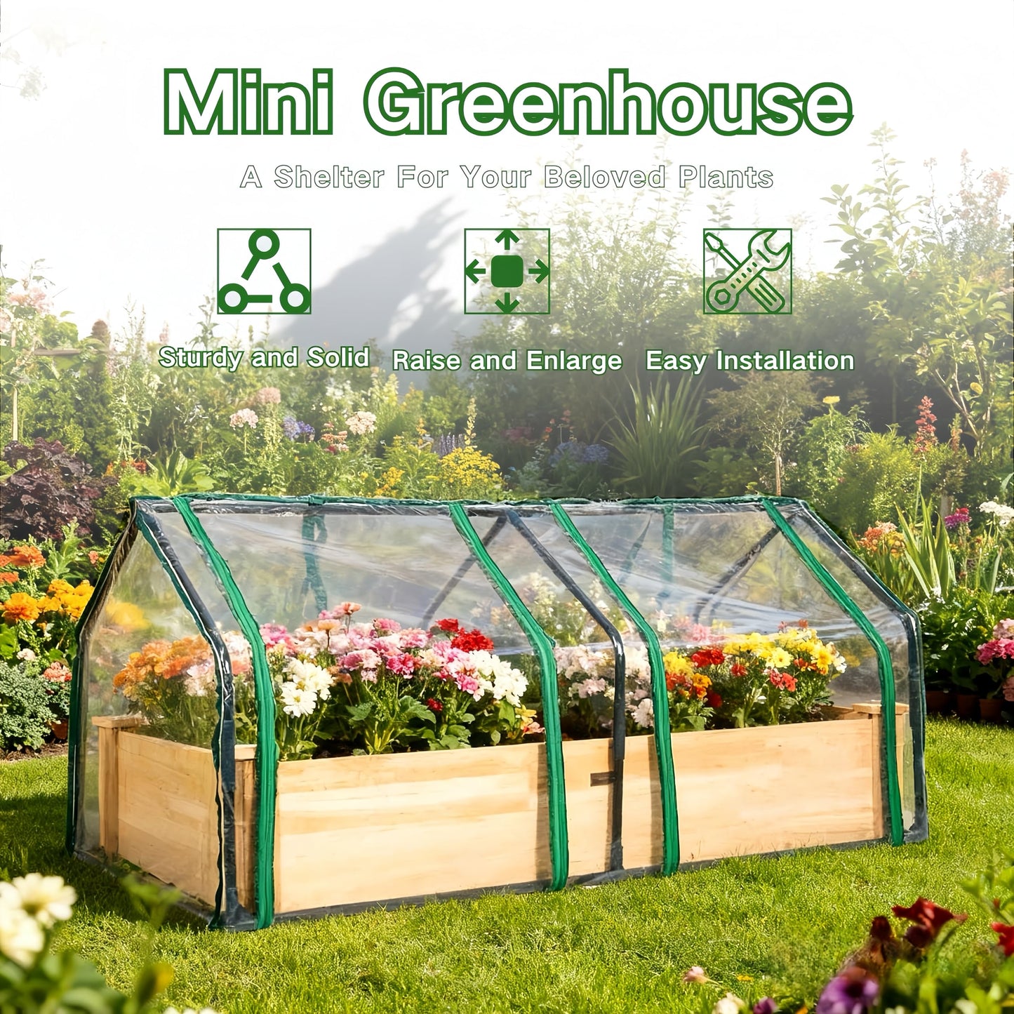 ZSYWODFO 4x2ft Raised Garden Bed with Greenhouse Cover,Wooden Planter Box with Clear PVC Cover & Dual Roll-Up Windows,Outdoor Elevated Garden Box for Vegetables/Herbs/Flowers,Patio,Balcony,Backyard