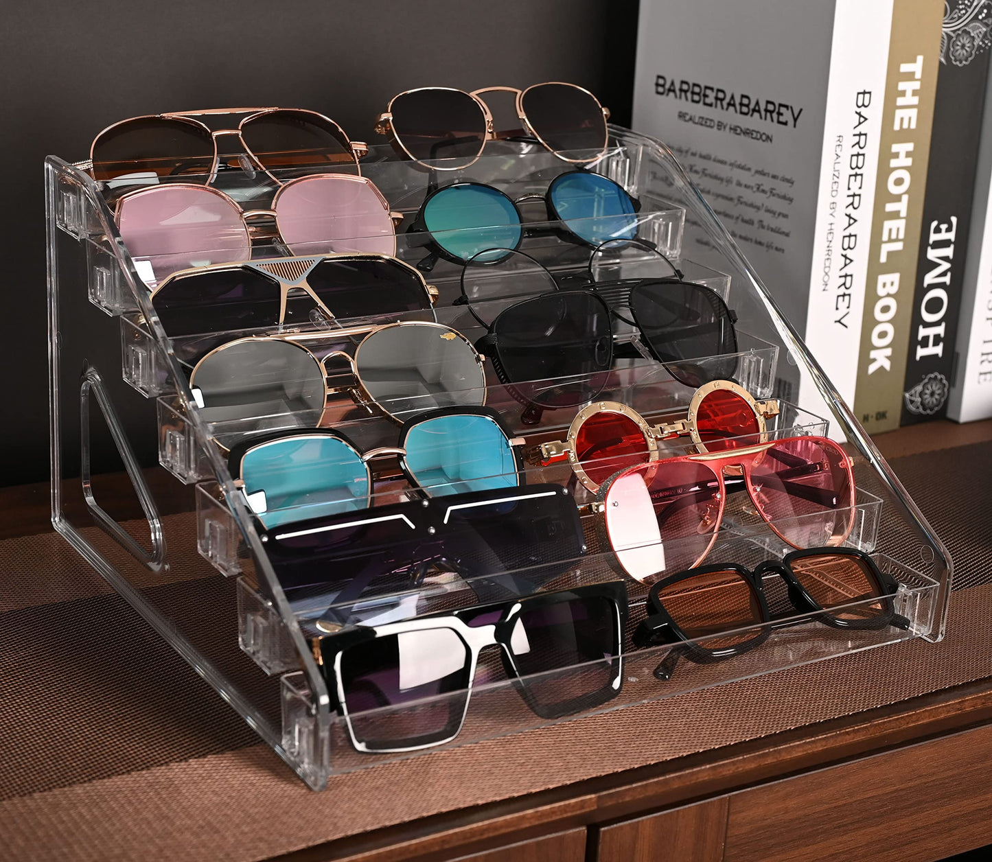 LoengMax Sunglasses Organizer - Clear Eyeglasses Display stand - Eyeglasses Storage - For Glasses Tabletop Holder Stand(7 Layer)