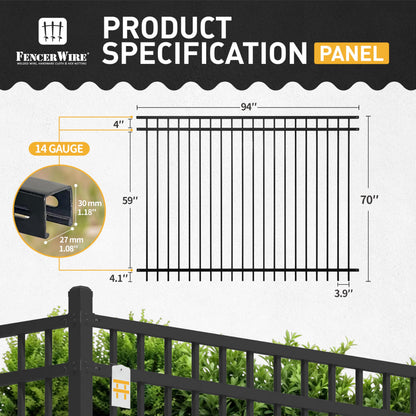 Fencer Wire 76FT Heavy Duty Flat Top Fence Barrier Kit, Anti-Rust Metal Steel Fence with 6FT Height X 8FT Width Panels, with Decorative Gate, Posts, Connectors, Outdoor Fencing for Yard