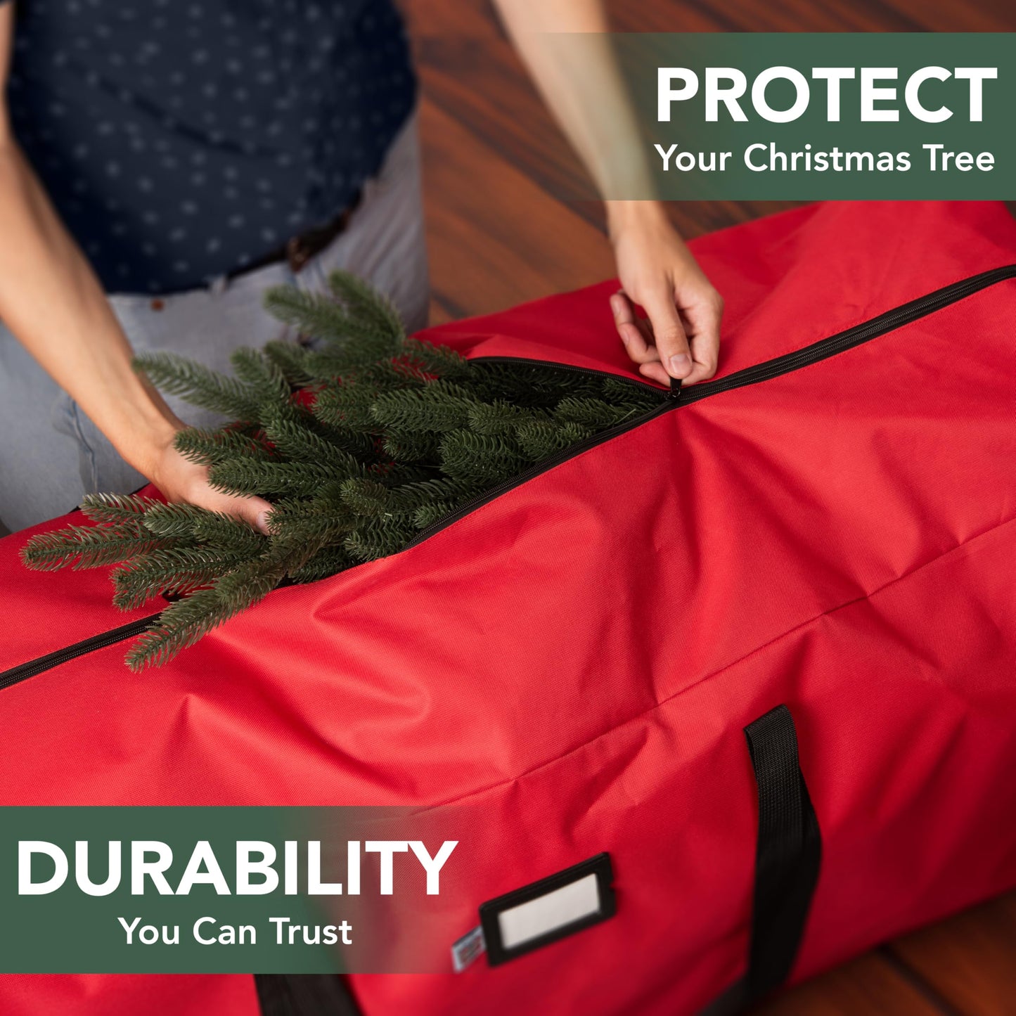 Holiday Cheer Christmas Storage Bag Heavy Duty Fits Up to 7.5ft Tall Artificial Tree, Waterproof with Durable Handles & Zipper Xmas Tree Storage Bag (RED)