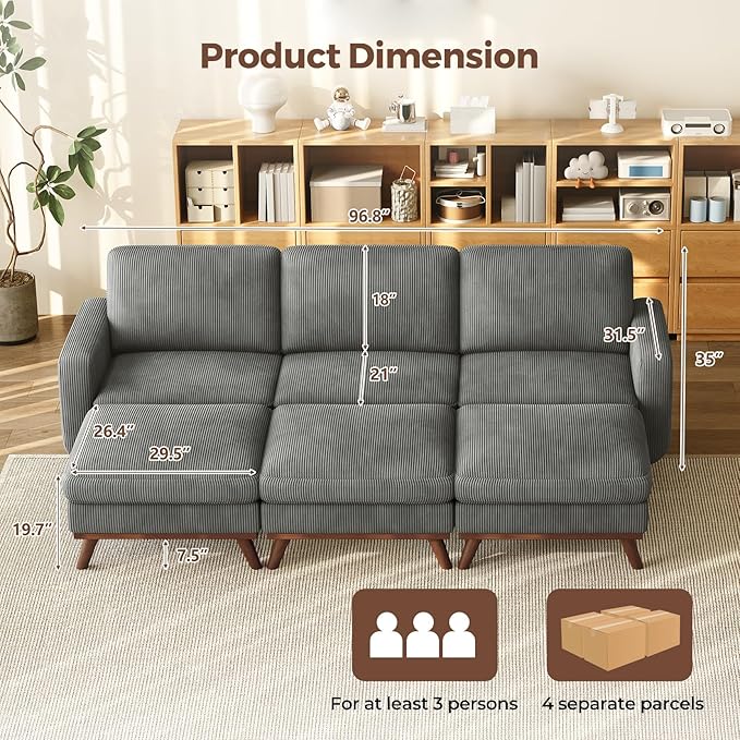 Vesgantti 97" Modular Sectional Sofa Drak Gray, Sectional Couch