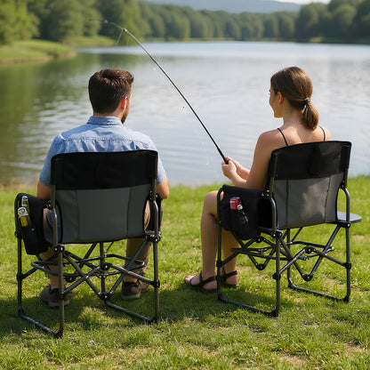 GarveeLife 2 Pack Oversized Directors Camping Chair, Portable Folding Chair for Adults Support 400 lbs, Heavy Duty Lawn Chair with Side Table, for Camping, Sports, Picnic, Beach, Fishing, Black