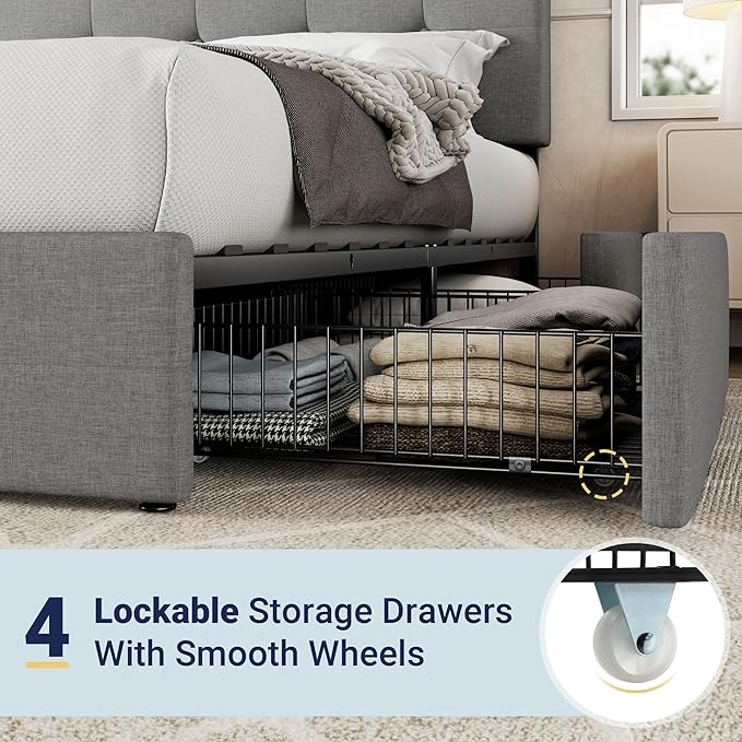 Allewie Upholstered King Size Platform Bed Frame