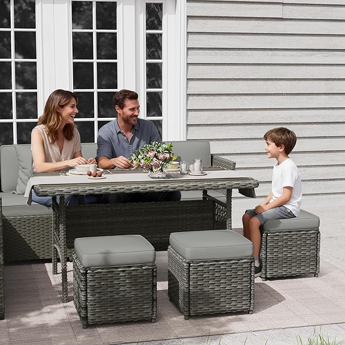 KIGOTY 7 Piece Patio Furniture Set, Outdoor PE Wicker Rattan Outdoor Dining Set