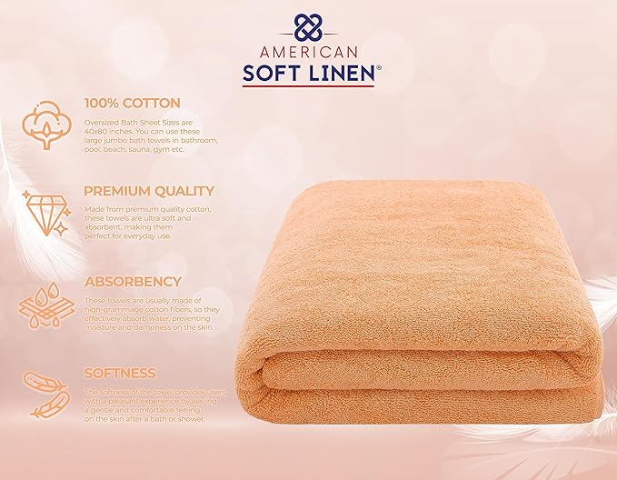 American Soft Linen 100% Cotton 600 GSM Turkish 40x80 Oversized Bath Towel Sheet