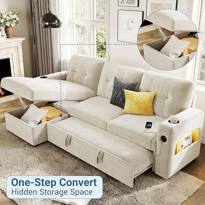 GarveeHome 84 Inch Sleeper Sofa Couch, L-Shaped Couches, Convertible Pull Out