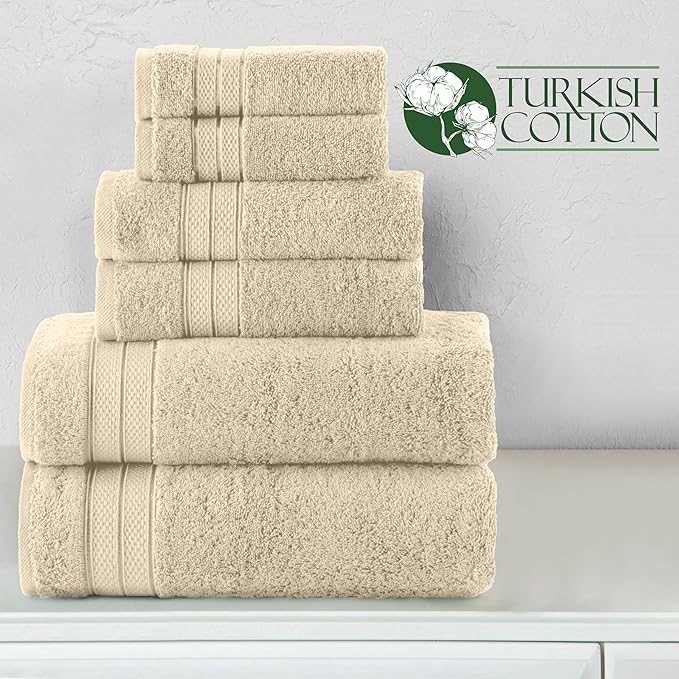Elegant Comfort Luxury 6-Piece Towel Set, Premium Soft 100% Turkish Cotton