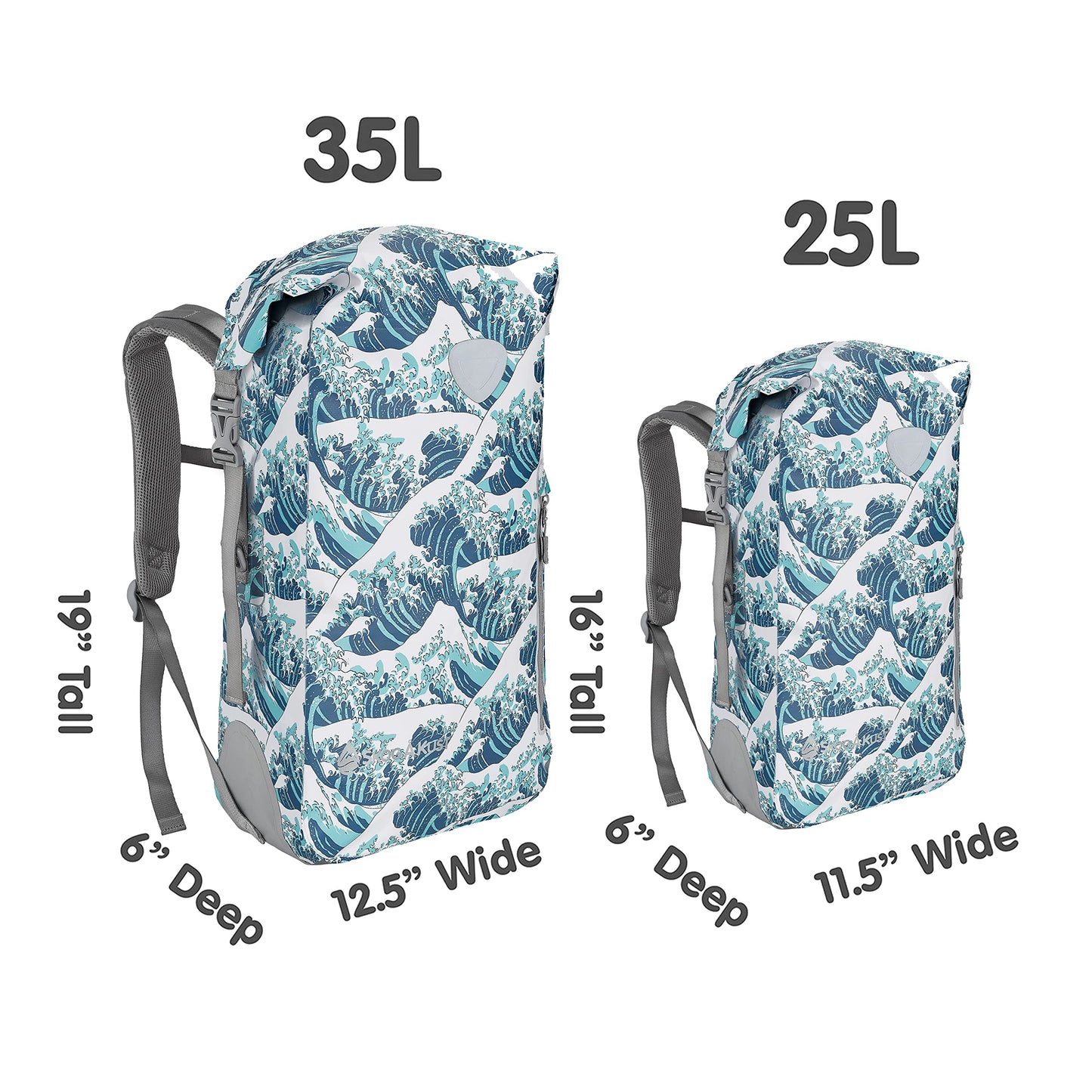 Skog Å Kust BackSak Heavy Duty Waterproof Backpack - Gear Bag for Sports, Travel, & More - 35L Waves