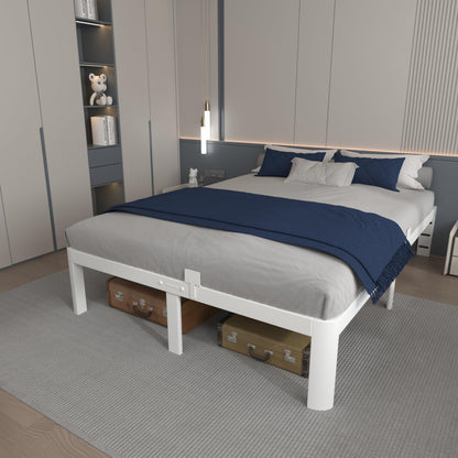 KOSOSO 12 Inch White Full Size Bed Frame with Baffles, Metal Full Bed Frame No Box Spring Need, Heavy Duty Steel Platform Support, Reserved Holes, Round Corner Legs, Storage Space, Noiseless