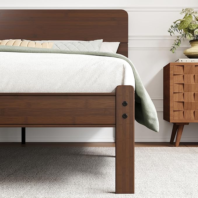 BOSRII 14in High Solid Bamboo Wood Platform Full Size Bed Frame