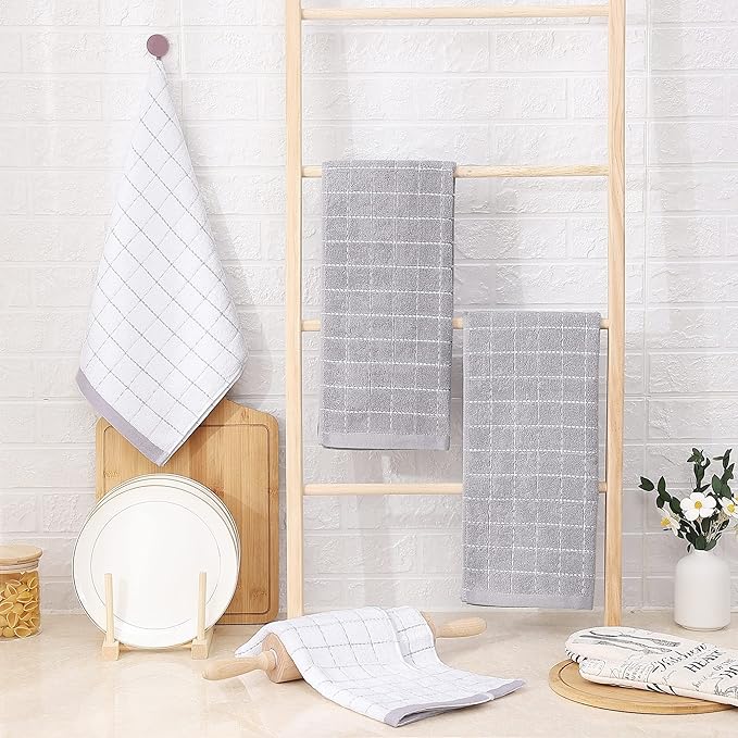 Homaxy 100% Cotton Terry Kitchen Towels, Checkered Designed, Soft and Super