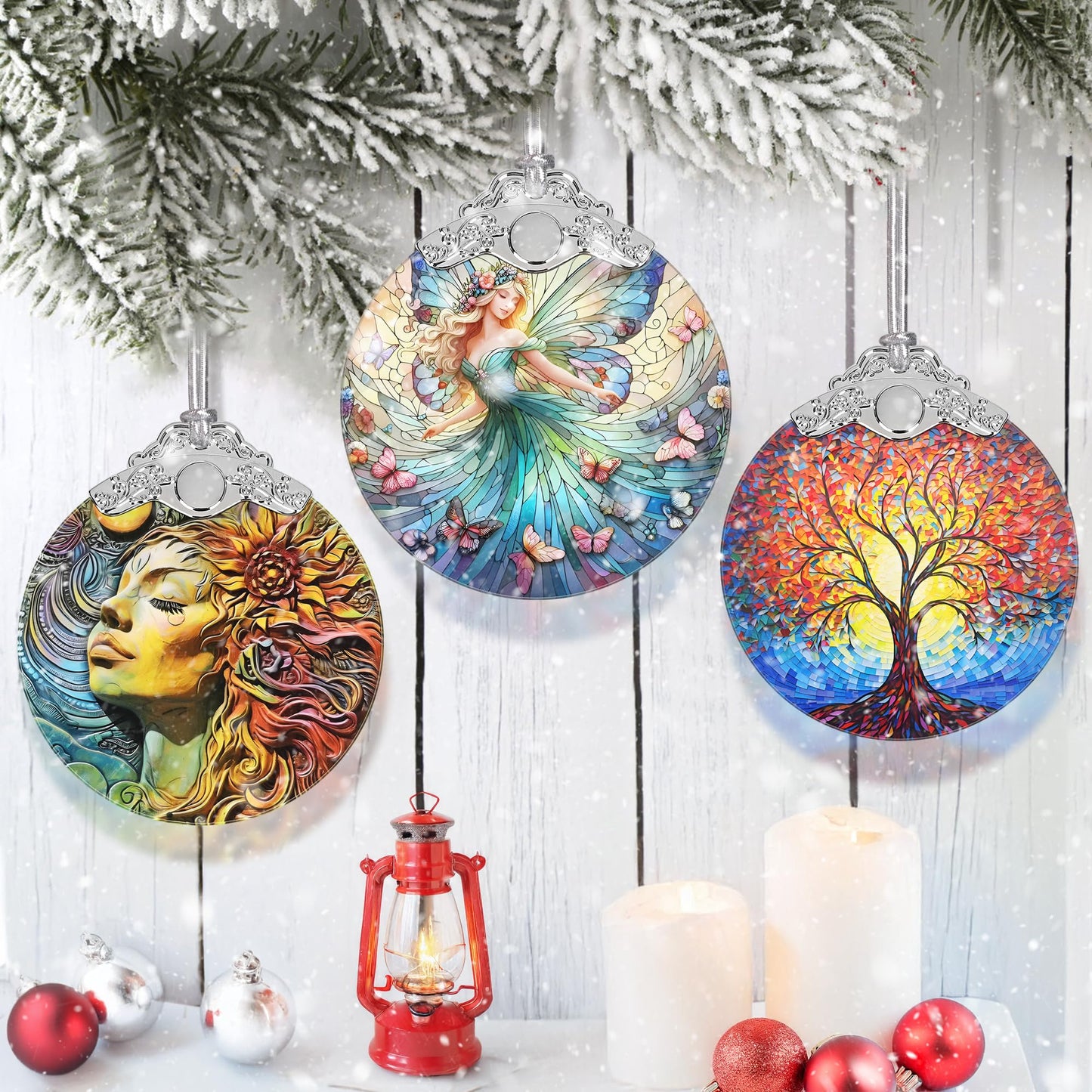 Jocidea Stained Glass Hanging Decor - Fairy Christmas Ornament - Gifts for Friends, Sisters
