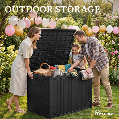 YITAHOME XXL 230 Gallon Extra Large Outdoor Deck Box, Lockable Resin Double-Wall Storage Box and Waterproof Patio Furniture Bin for Garden Tools & Pool Accessories, Black