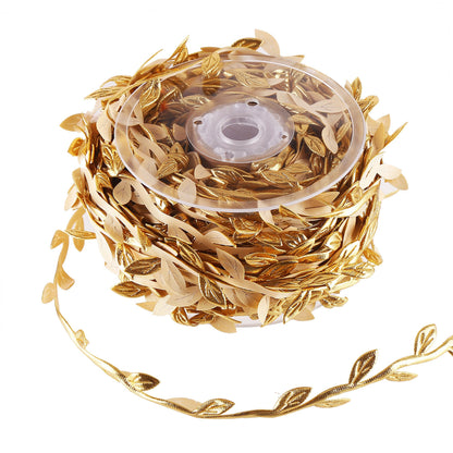 DECORA 36 Yards Artificial Gold Leaf Ribbon Trim for Wreath Making and Christmas Gift Wrapping Wedding Decoration