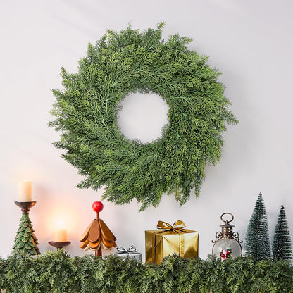 MEUIS Real Touch Cedar Wreath - 22 Inch Outdoor Traditional Artificial Greenery Wreath for Front Door Windows Indoor Weatherproof Holiday Decor