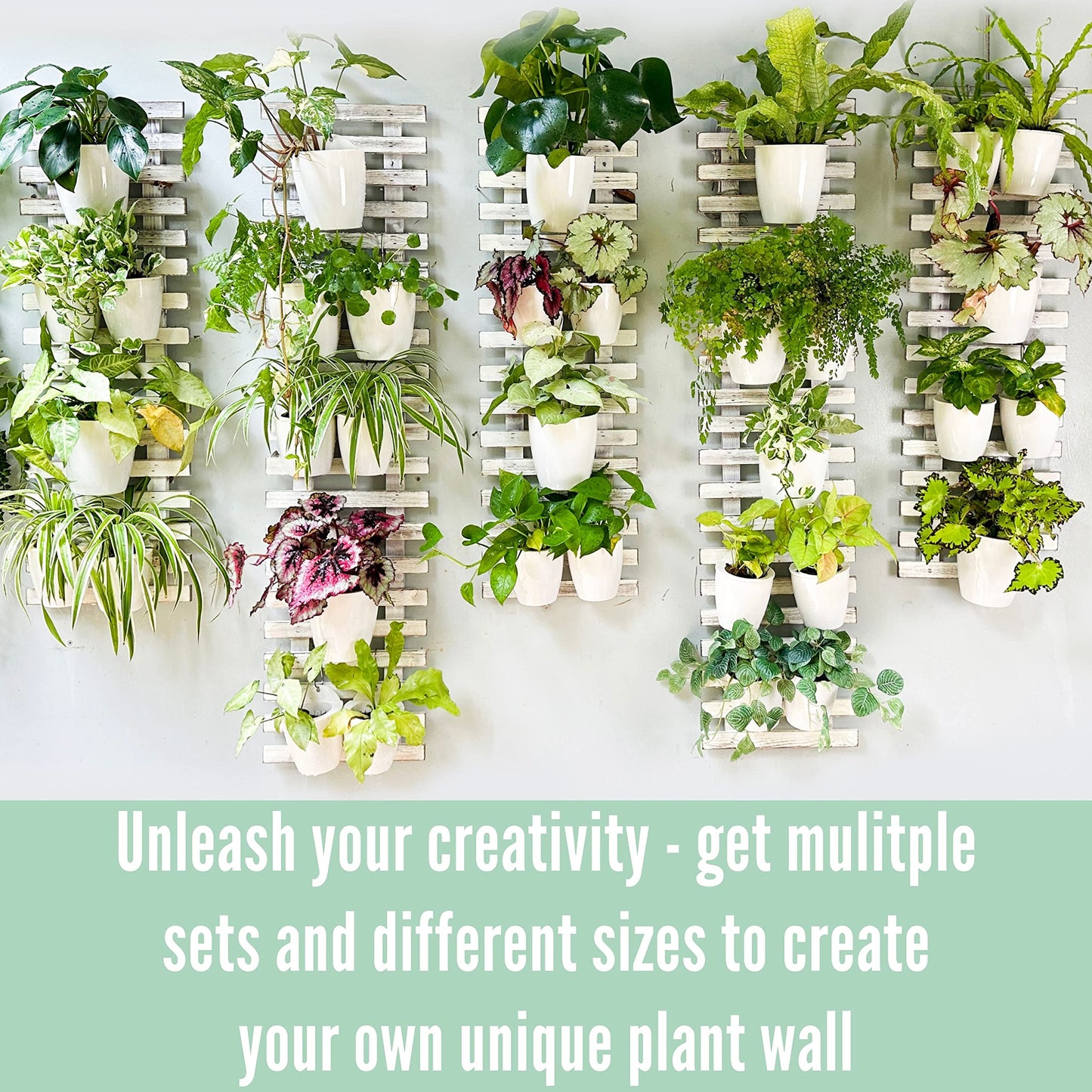 ShopLaLa Wooden Wall Hanging Planter - 2 Pack Wall Plants Holder for Flower Pot Indoor Outdoor Large Rustic White Wood Vertical Herb Garden System Boho Countryside Theme Decor 47.2" (120cm)
