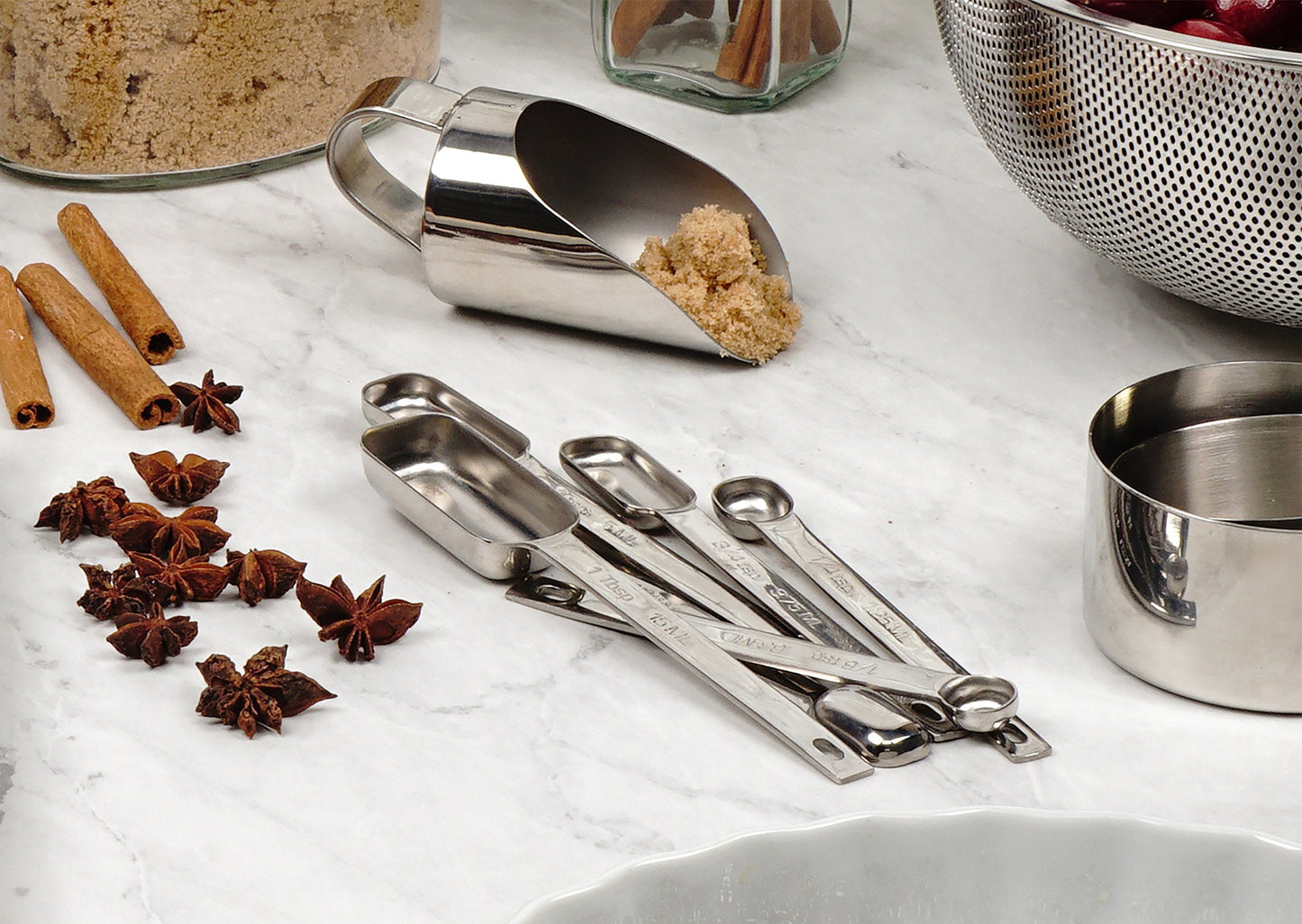 RSVP International Endurance Stainless Steel Spice Measuring Spoons, Set of 6 | 1/8 tsp to 1 Tbsp Measurements | Nest for Easy Storage | Dishwasher Safe | Dry or Liquid | Baking or Cooking