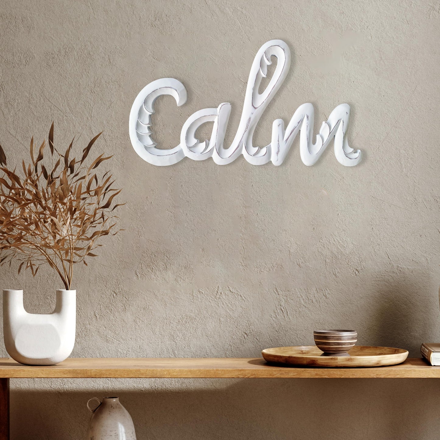 JFY Designs Wooden Decorative Signs & Plaques 16x9 Inch - Artistic Medallion Hanging Panel, Carved Wood Art for Home, Office or any Living Space, Timeless Wall Décor - Calm