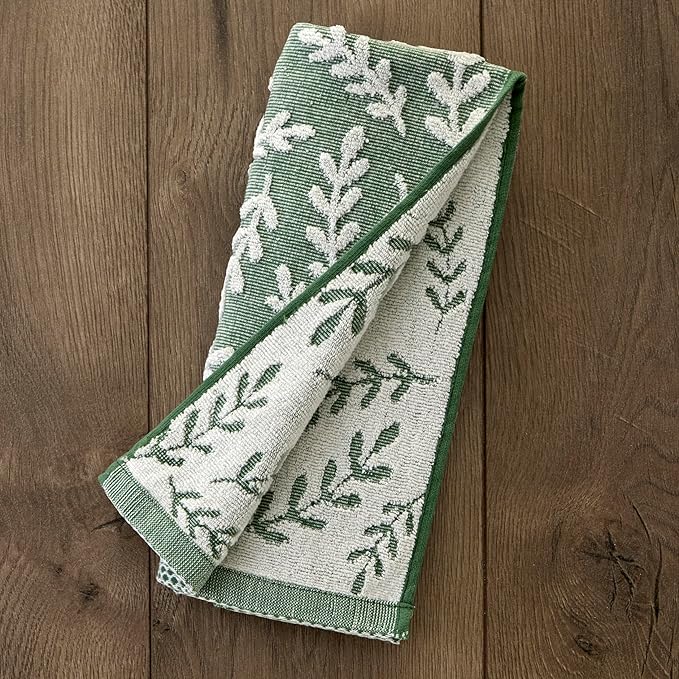 SKL Home Leaf Sprig 100% Cotton Jacquard 2pc Hand Towel Set, Reversible &