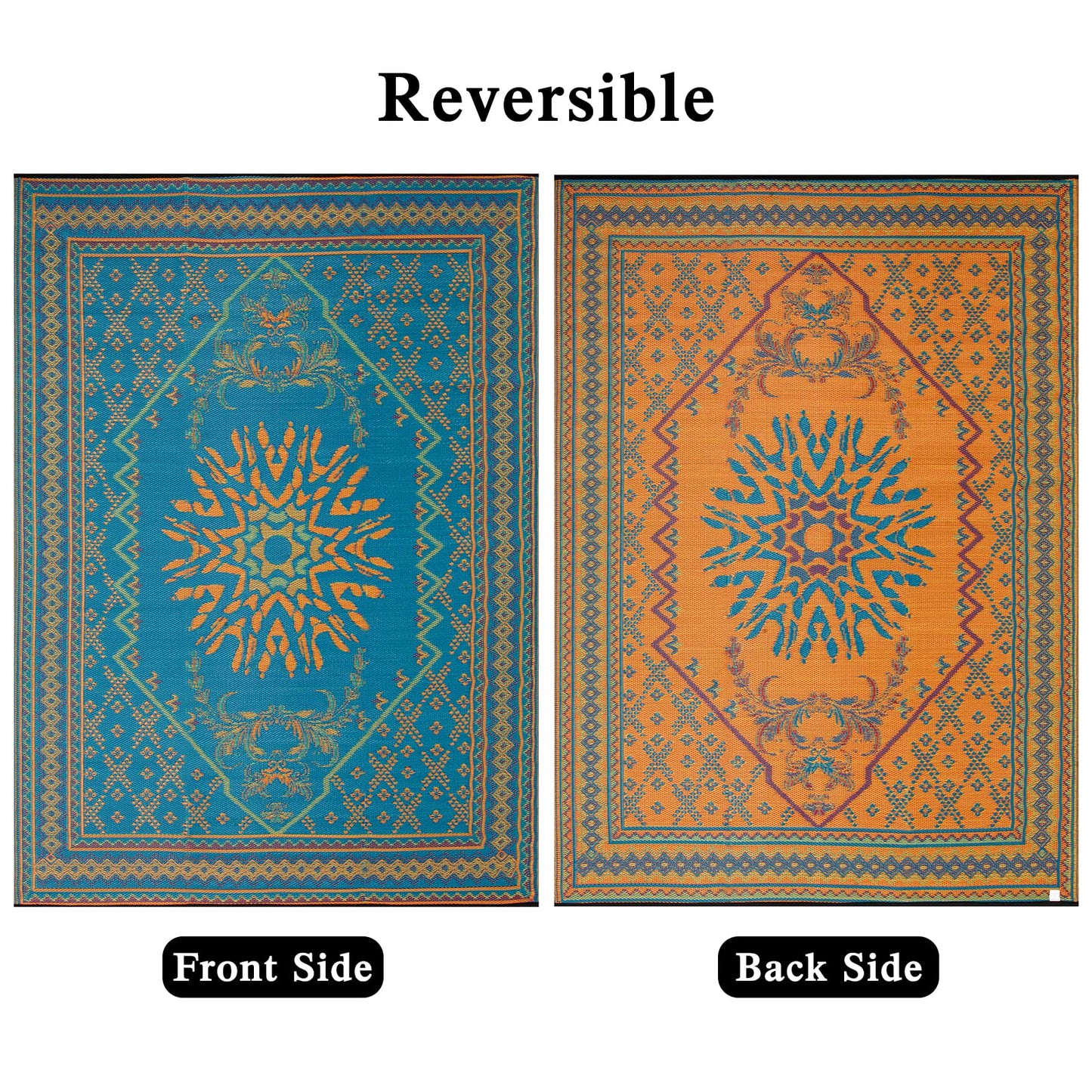 Santex Outdoor/Indoor Plastic Straw Rugs Waterproof Portable Mat Easy to Clean Outdoor Patio Mat, Perfect for Garden, Patio, Picnic, Decking (Orange,9x12 Feet)