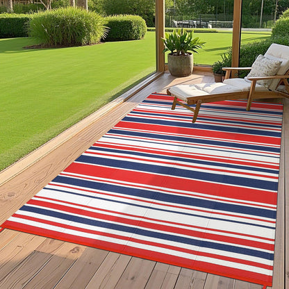 MilleLoom 10x20 Large Outdoor Patio Rug Modern Line Plastic Straw Outdoor Rugs Waterproof Foldable UV Resistant Camping Reversible Mats for Deck, Picnic, Porch, Camper, Balcony, Beach, Rv，Red/Multi
