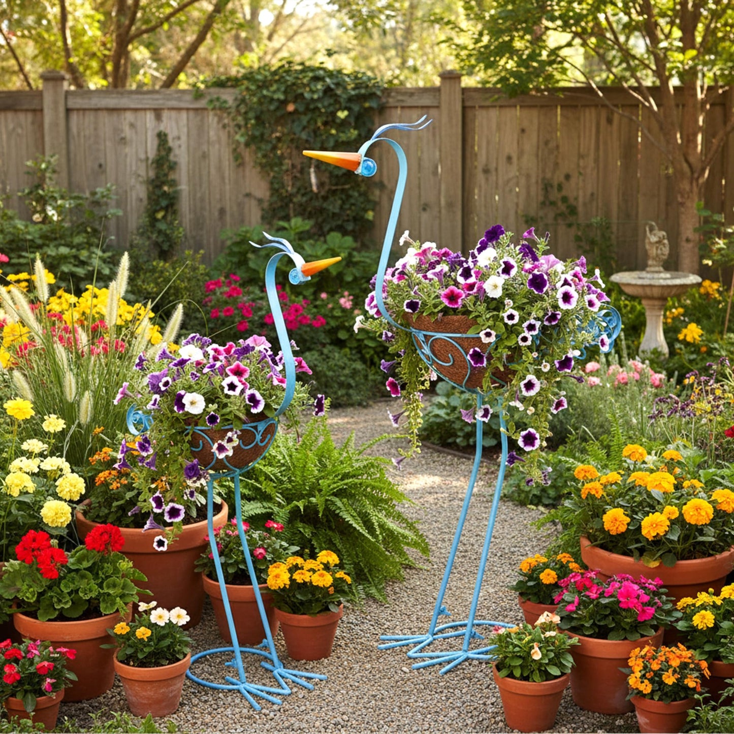 J-Fly 2 Sets Pelican Metal Flowers Plant Holders Stand with Coconut Pots, Plants Stand Indoor Flower Pots Outdoor, Room Home Living Room Front Outdoor Patio Decor, Gardening Valentine Decoration Gifts