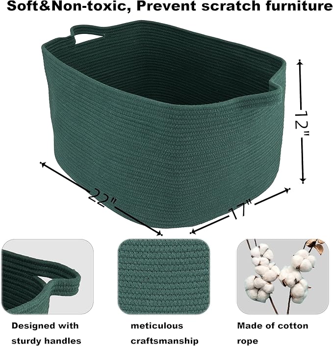Large Rectangle Blankets Basket Living Room 22"x17"x12" Woven Cotton Rope