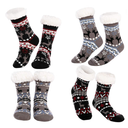JOYIN 4 PCS Christmas Fuzzy Socks for Men, Soft Crew Socks Deer Patterns for Winter Christmas, Holiday or Birthday Gift