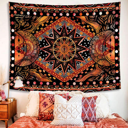 Fowocu Orange Sun and Moon Tapestry Wall Hanging, Indie Hippie Mandala Cool Wall Tapestries, Aesthetic Tapestry for Bedroom Living Room Dorm (Orange, 30'' × 40'')