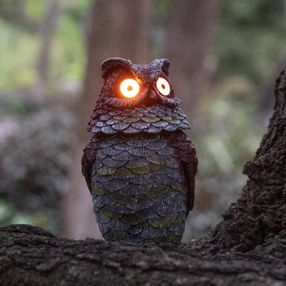 Jy.Cozy Garden Solar Owl Decoy Statue Outdoor Figurine Light Decor Glowing Eyes Spring Mounted Wobblying Head Resin Sculpture Decoration for Home Porch Patio Lawn Farm Yard Housewarming Ornament Gift