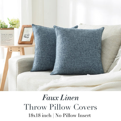 HPUK Decorative Throw Pillow Covers Set of 4 Square Couch Pillows Linen Cushion Cover for Couch Sofa Living Room, 18"x18" inches, Blue
