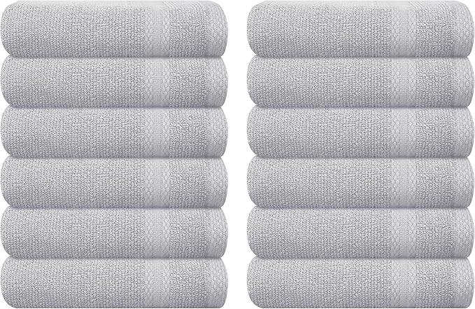 GLAMBURG Ultra Soft 12-Piece Washcloths Set 13x13-100% Ringspun Cotton