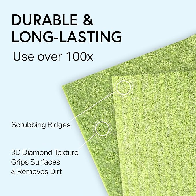 Swedish Wholesale Dishcloths Reusable 8" x 7" Sponge Cloths, Bulk 10 Pack of