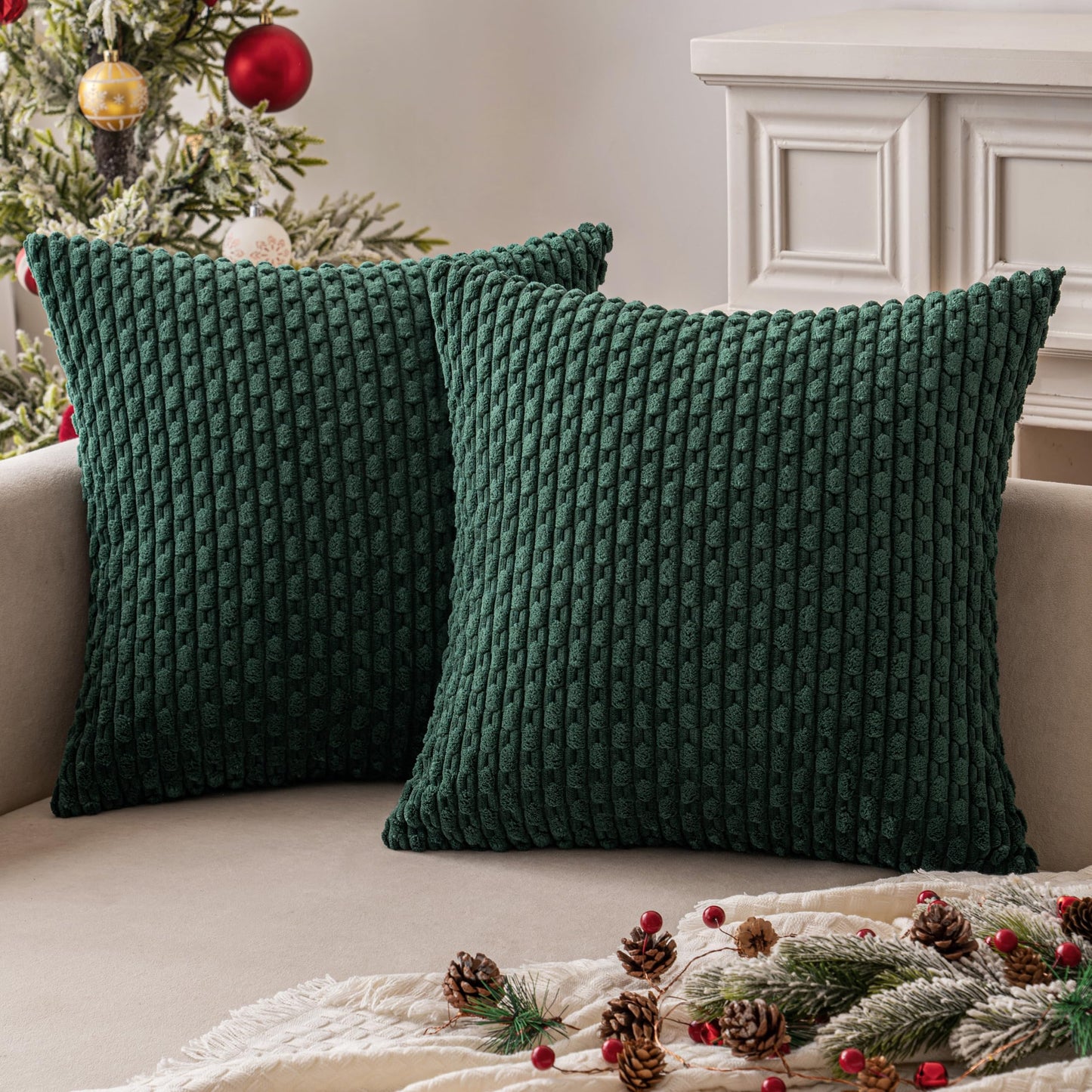 MIULEE Pack of 2 Decorative Throw Pillow Covers 18x18 Inch Soft Boho Striped Textured Corduroy Pillow Covers Modern Farmhouse Home Decor for Couch Bed Sofa Living Room Cream White