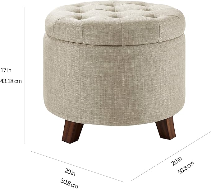 Amazon Basics Round Storage Ottoman Foot Rest, Button Tufted Upholstered
