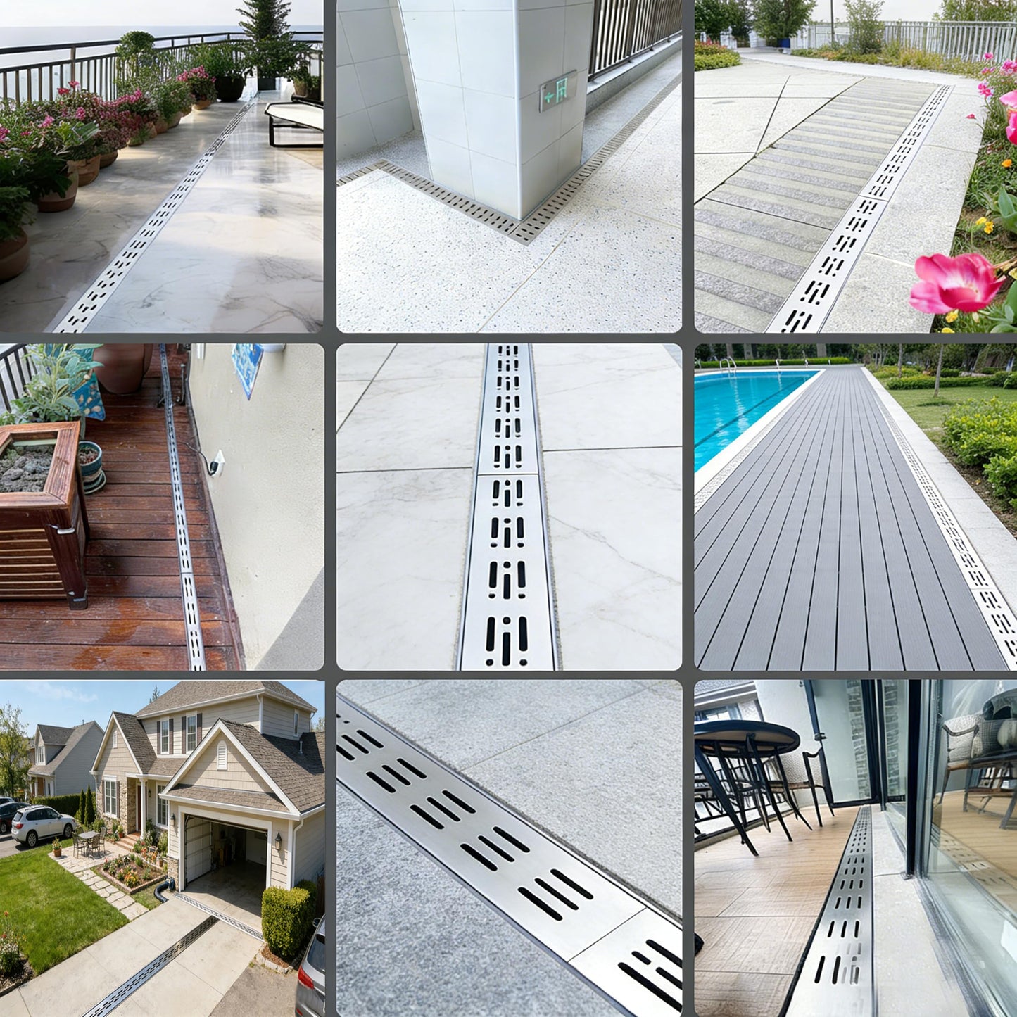 304 Stainless Steel Trench Drain Kit,Narrow Channel Drain with Grate & Coupling, Outdoor Drainage for Pool Deck/Yard/Driveway/Garage (19.6FT-2IN X 1.2IN)