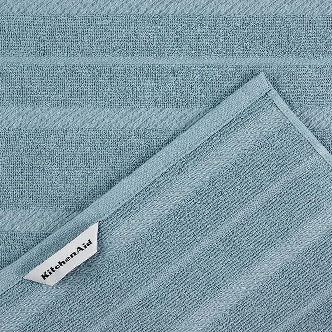 KitchenAid Albany Kitchen Towel 4-Pack Set, Fog Blue/White