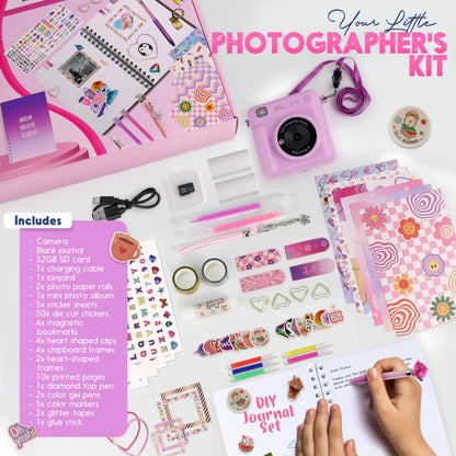 FINcredible Photomaker Kit - Instant Print Camera for Kids Plus DIY Journal Kit for Girls - 150 Pcs Tween Journal & Camera for Girls - 6 7 8 9 10 11 12 13 14 Year Old Girl (Lilac)