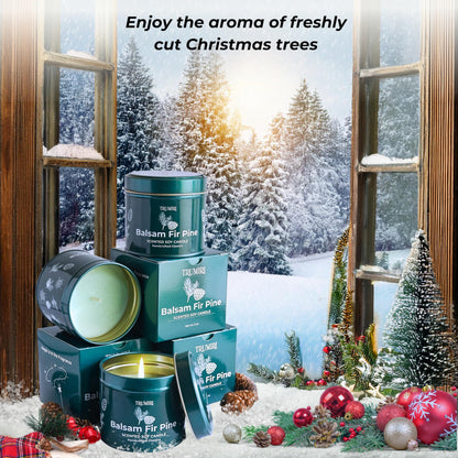 Balsam Fir Pine - Soy Candles for Home Scented - Pack of 3 x 5oz Natural Clean Non Toxic - for Fall Winter Christmas Holidays - Long Lasting Highly Scented Pet Safe - Velas Aromáticas para el Hogar