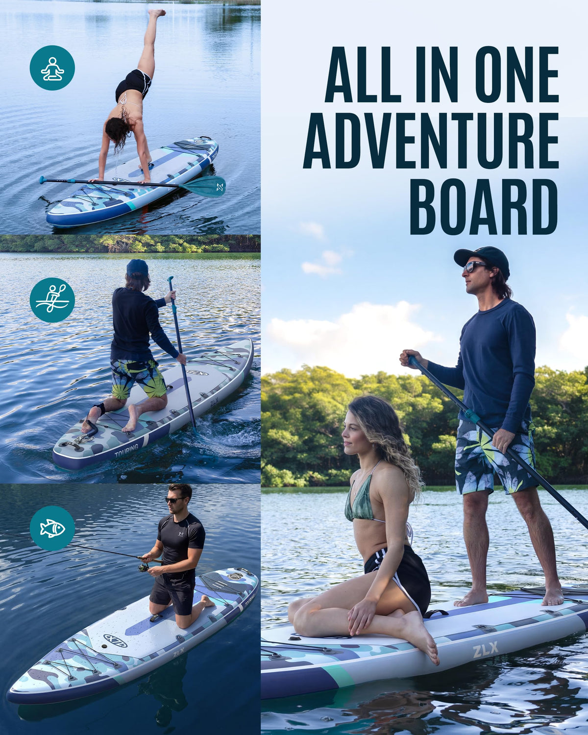 ZLX 11'6" Extra Wide Inflatable Paddle Board, Touring Stand Up Paddleboard, Fast-Tracking SUP for Long-Distance, Stable Center Fin, Portable Backpack & Accessories for Adults, 500lb/3 People/Family