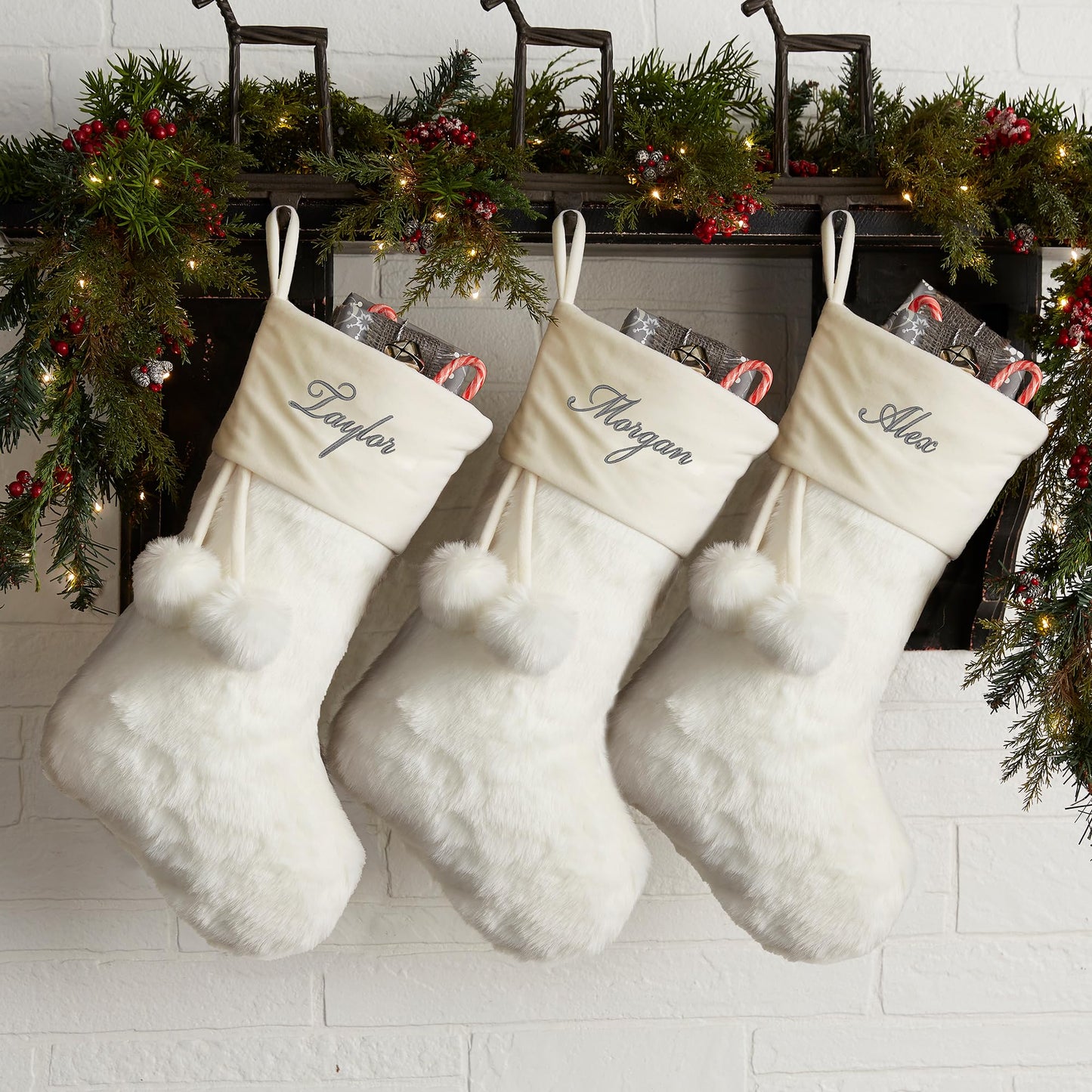 Personalization Universe Personalized Faux Fur Christmas Stocking in Grey - Customizable with Any Name or Monogram, Perfect for Holiday Decorations, 20" L x 8" W, 100% Polyester, Spot Clean Only